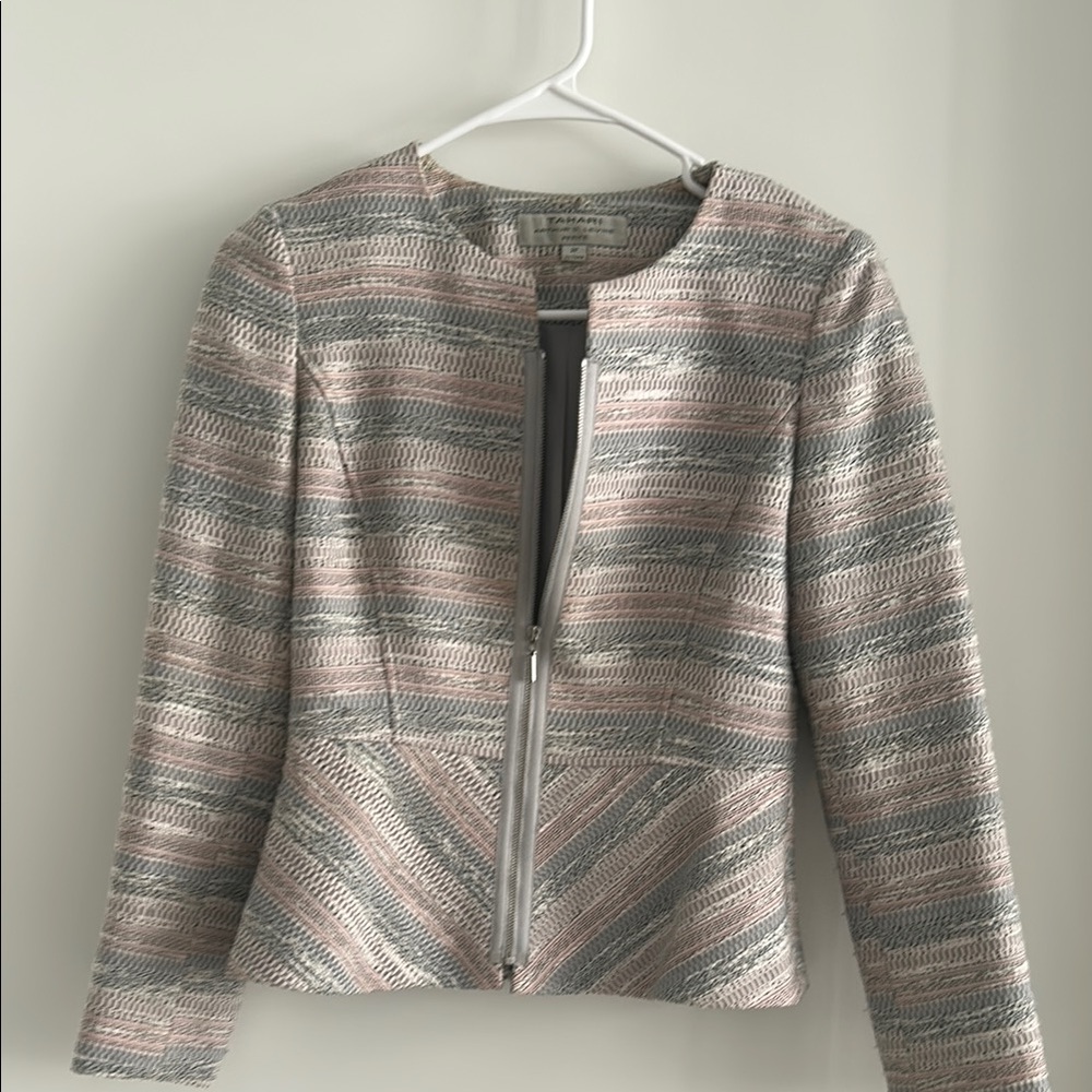 Tahari ASL Pink and Gray Blazer with Peplum Waist